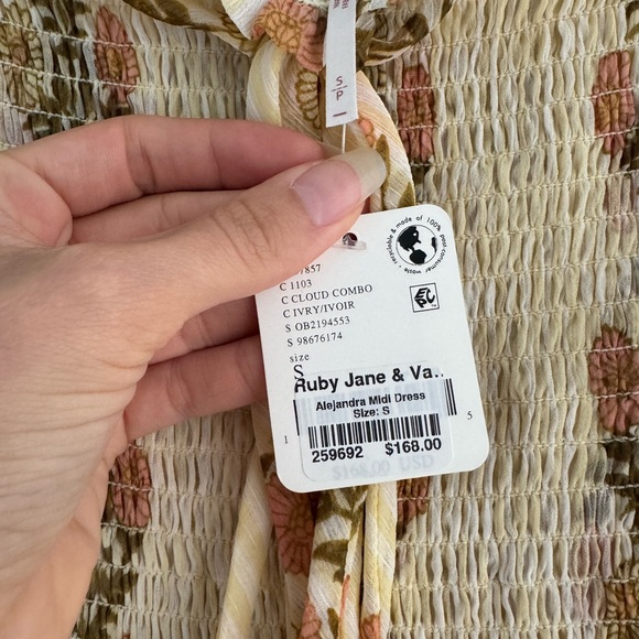 NWT Free People Alejandra midi dress yellow floral - Picture 5 of 5